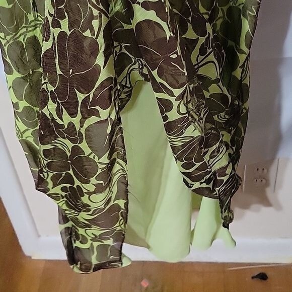 MILLY Halter Maxi Dress Green Floral Print Beaded Neckline Flowy Summer Dress M - Picture 6 of 7